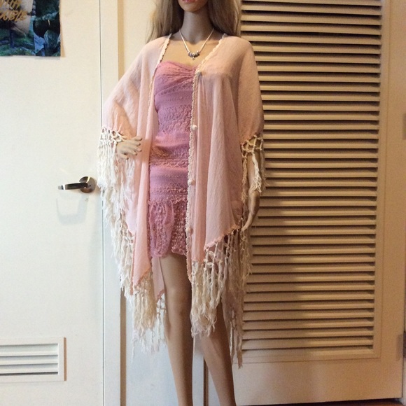 🌸 Sole Society pink fringe cardigan kimono duster - Picture 5 of 8